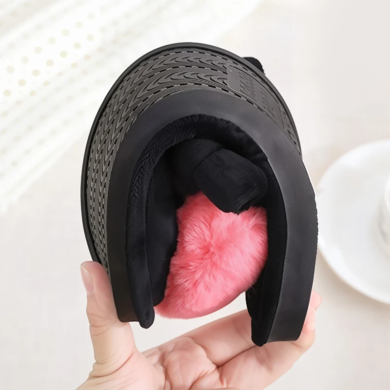 Niedliche Herz-Design Damen-Hausschuhe, Warme Winter-Komfort-Pantoffeln aus Kunstfell, Rutschfeste Indoor-Schlafzimmerschuhe, Plüsch-Baumwoll-Hausschuhe für Frauen – Detail 5