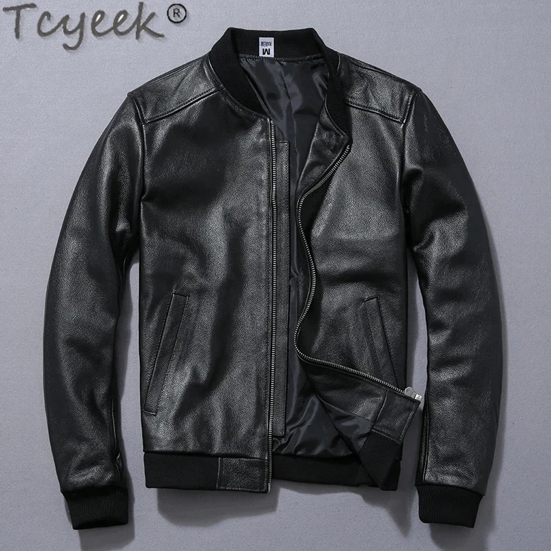 Genuine Tcyeek Clothing Cowhide s for Men Autumn Winter Casual Coat Male Leather Jacket Chaquetas Lq516