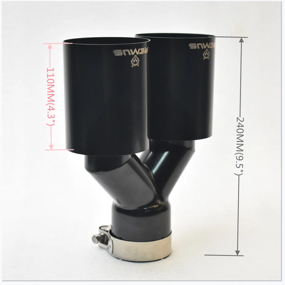 RE BLACK Schalldämpfer, doppelte Auspuffspitze, 2,5 Zoll Einlass, 3 Zoll Auslass, 9,5 Zoll langes Endrohr, doppelte Edelstahl-Auspuffspitze, Auto-Endrohr