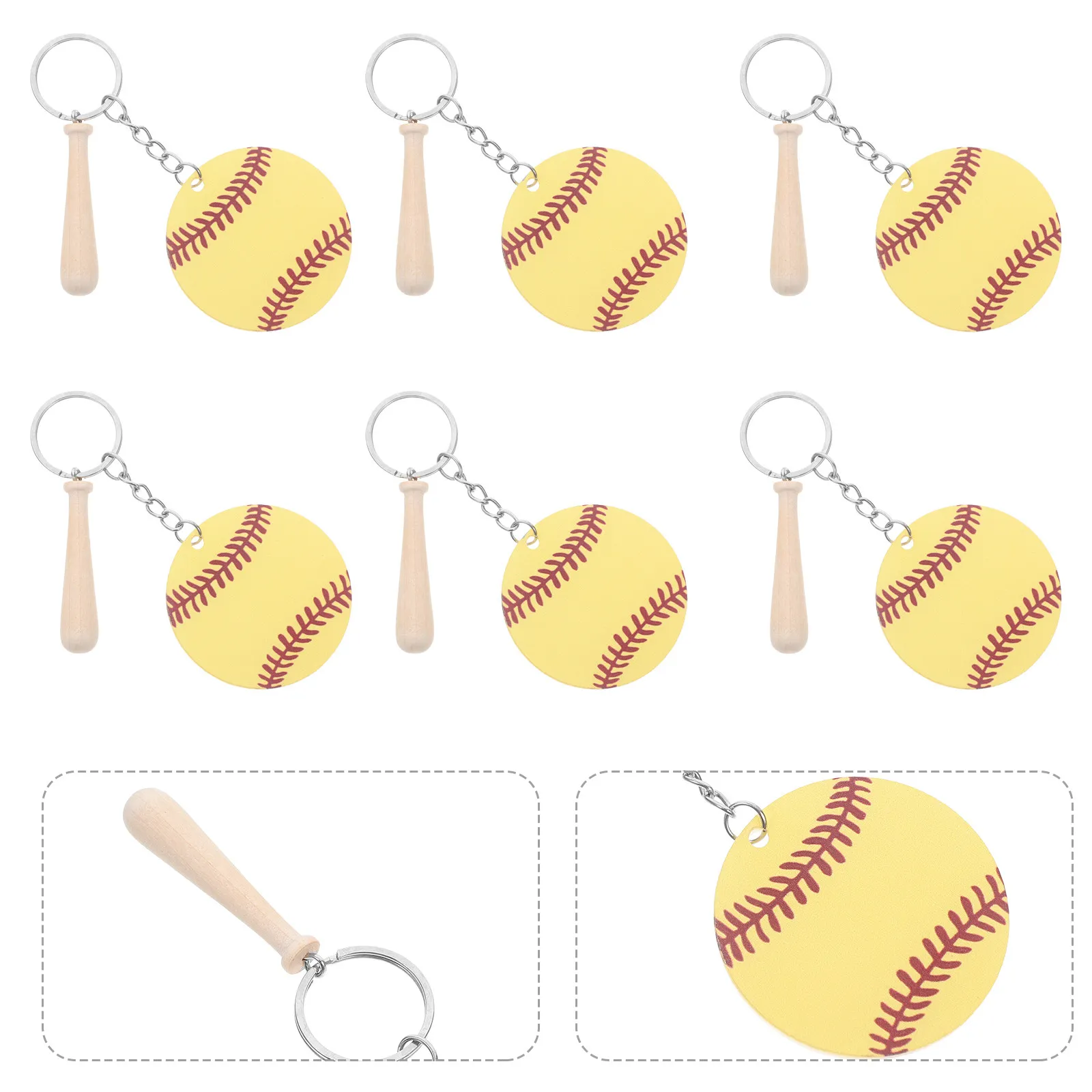 

12 наборов акриловых брелоков для ключей в виде бейсбольных мячей, миниатюрные деревянные биты, спортивная тематика, сувениры для вечеринок, подарки, подвески для рюкзаков