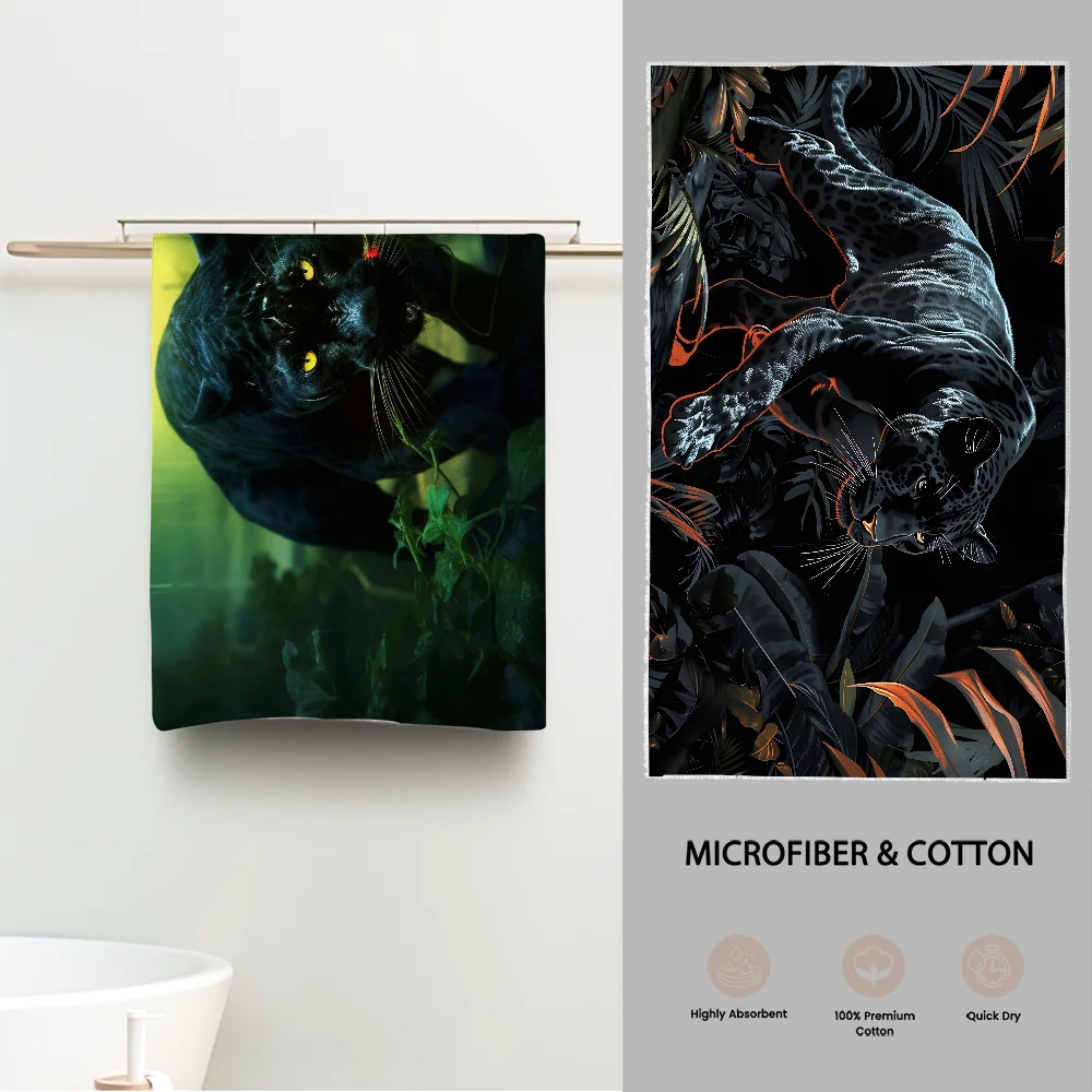 

Black Panther Animal Luxury Bathroom Hand Towels One Side Cotton One Side Microfiber Personalized Gift Dropshipping