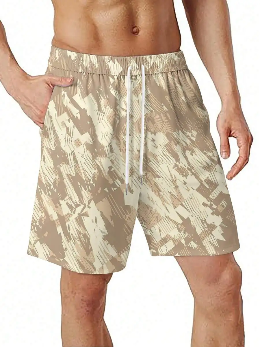 

Mens Lightweight Breathable Polyester Athletic Shorts Featuring Abstract Geometric Pattern For Casual And Active Use