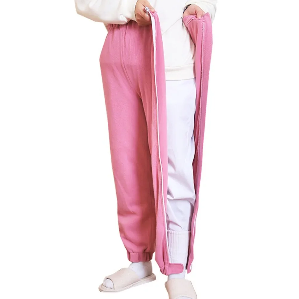 Easy Wear and Take Off Elder Paralyzed Bed Urinary Incontinence Care Pant Breathable Whole Open Zipper Pajama Pant Cotton Soft