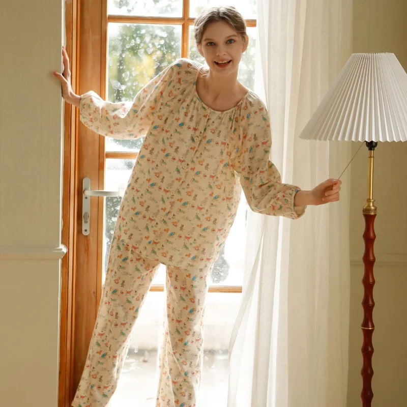 2023 pijama feminino cetim loungewear doce e bonito manga longa confortável pijama despeje femme viscose 2 peça define roupas das mulheres