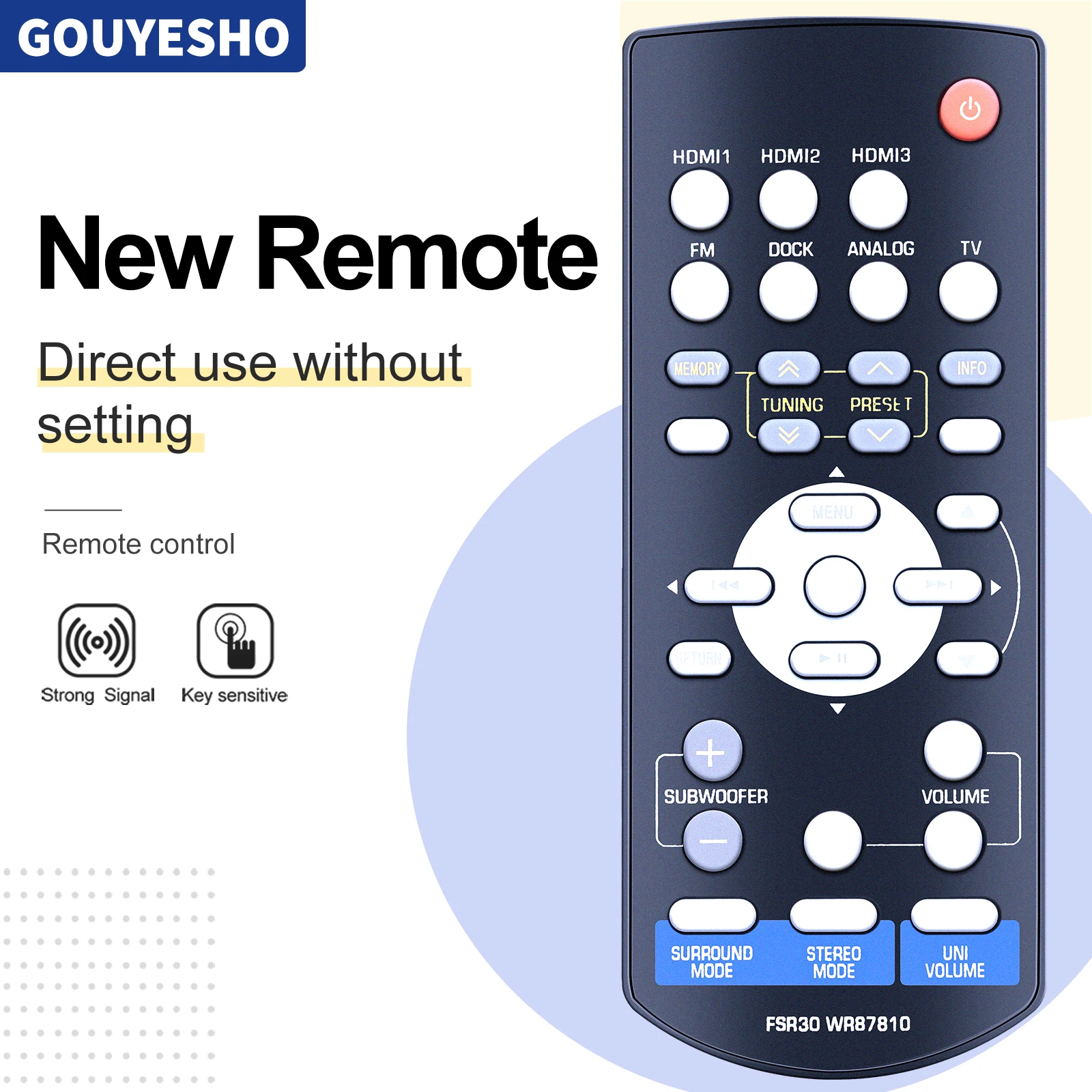 New Remote Control for Yamaha SR300, YHTS400BL, FSR30 WE87810 YHTS301 Standard v1