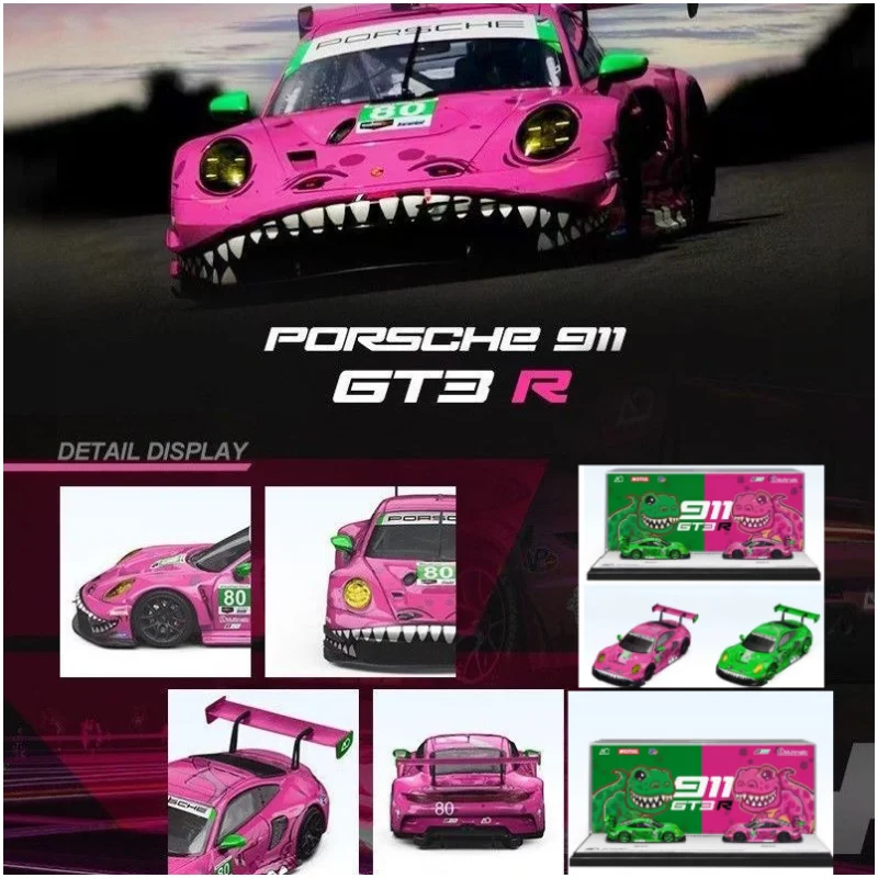 

SR 1:64 STAR RACE Porsche 911 GT3 Зеленый динозавр, розовый динозавр, литая под давлением модель автомобиля премиум-класса из сплава, коллекция орнаментов