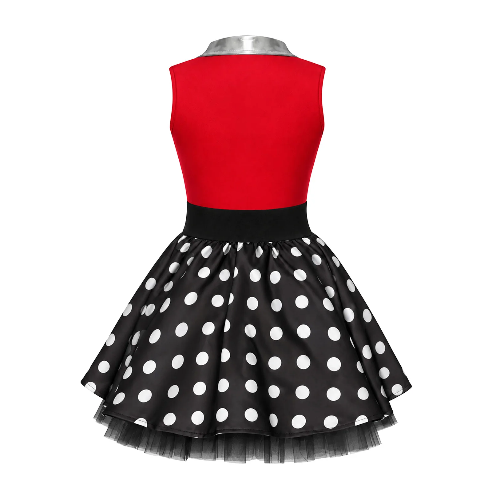 Kids Girls 50s Vintage Outfit Metallic Lapel Collar Dot Dress with Neck Scarf Retro Birthday Theme Party Halloween Costume