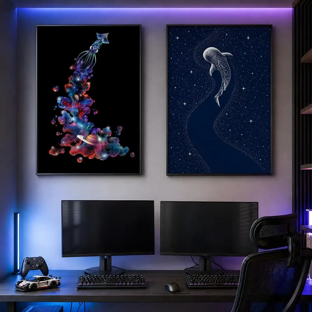 Cosmic Ocean Wildlife Graphic Aesthetic Poster PP Self Adhesive Decorative HD For Garage Gaming Room Living Room Gift
