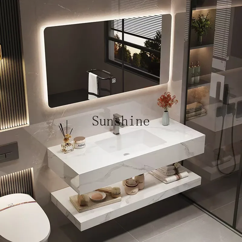 

Bathroom, ceramic integrated basin rock slab seamless, combination bathroom, smart mirror cabinet light luxury