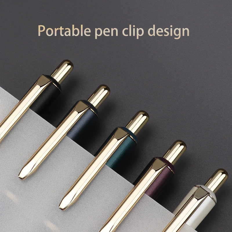 BAOKE BK123 Caneta de rolo líquido retrátil de 0,5 mm Clipe de metal Ponta de bala Tinta preta Seis cores de barril