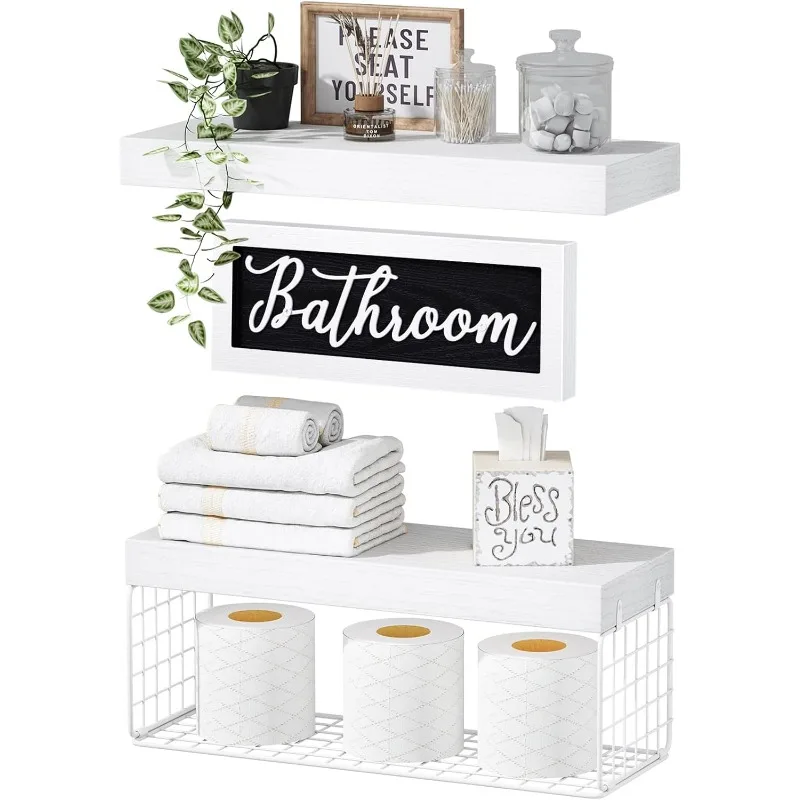 

‎Bathroom Furniture Sets Decor Shelves Over Toilet - Farmhouse Decorations Aesthetic Décor Sign Small Floating Wall Shelf Paper