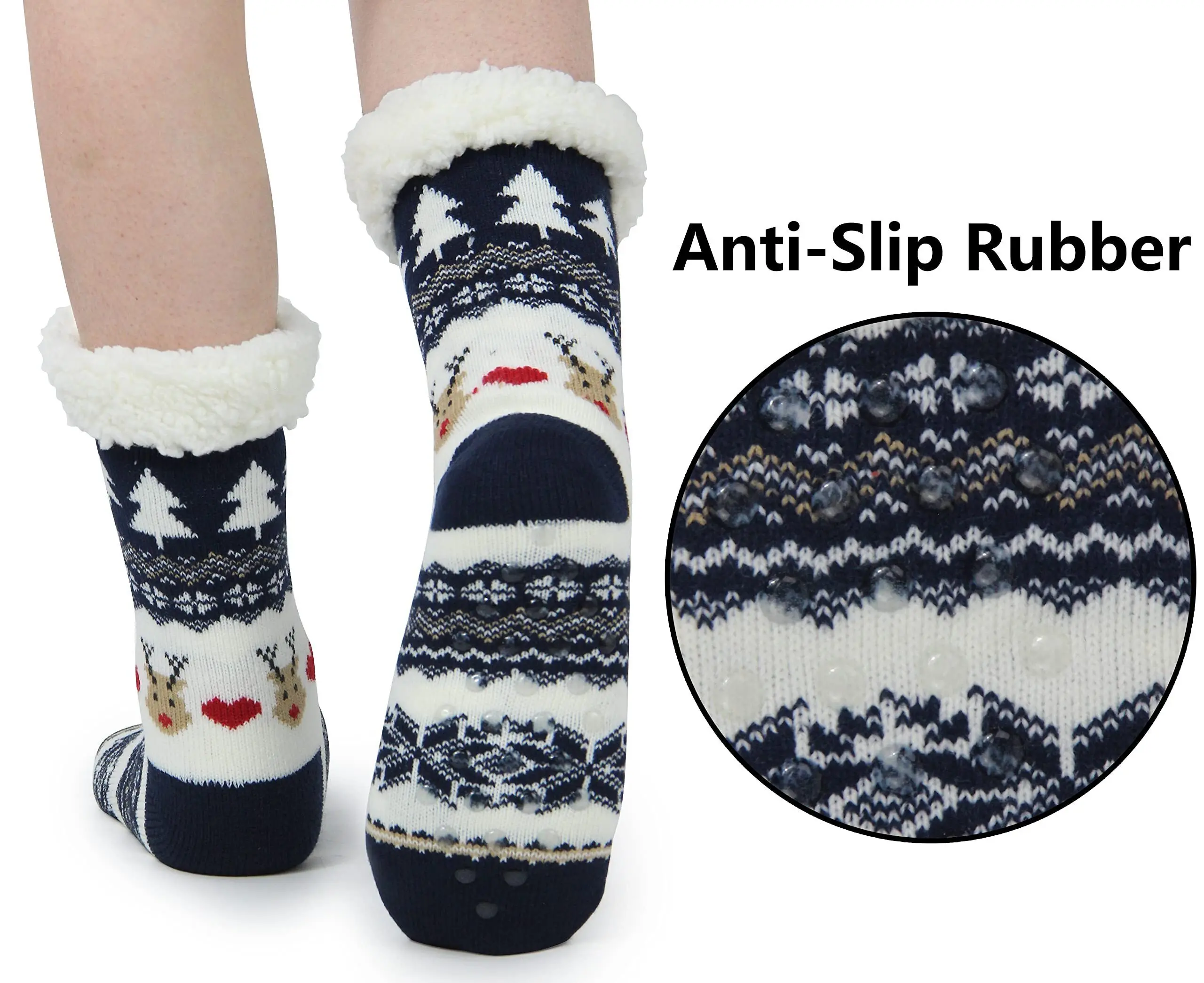 Winter Christmas Slipper Socks Women Thick Floor Socks with Grippers Non Slip Warm Fuzzy Socks Home Sleeping Stocking Xmas Gifts