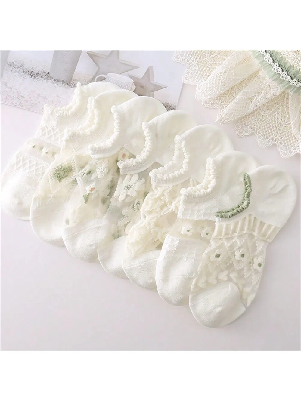 Randomly 5 pairs of summer women's socks  ultra-thin crystal silk socks  invisible socks  breathable short socks hollow socks