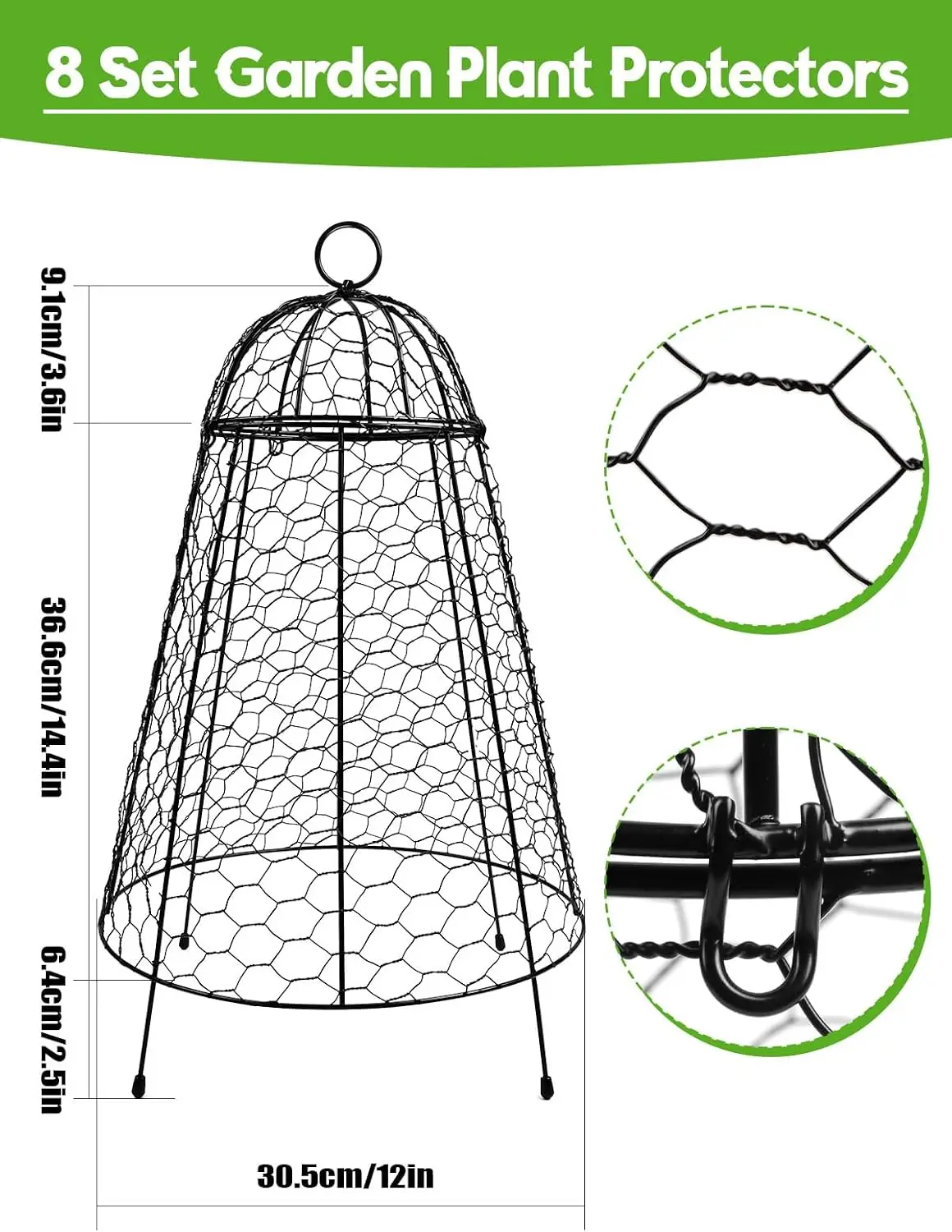 8 Packs Plant Protectors from Animals Large Wire Plants Cage | Metal Garden Protection Chicken Wire Cloche with Stakes
