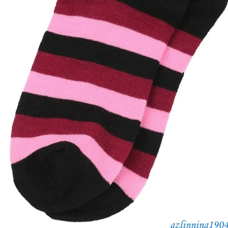 

L5YD Women and Men Colorful Striped Knee High Socks Long Tube Stockings for Christmas Halloween Cosplay Costume Accessories