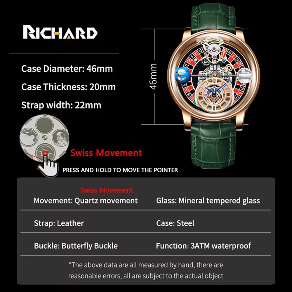 Richard V2 Mens Watches Clear Glass Swiss Quartz Watch for Men Jacob And Co Betting Design 50 Meters Waterproof Reloj Hombre