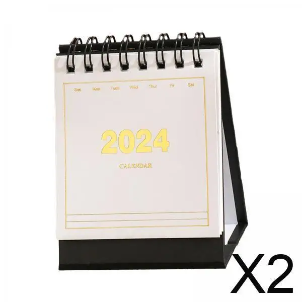 

2x Small Desk Calendar Desk Calendar,2024 Twin Wire Binding Calendar for Household Perfect Organisation Daily Scheduler,Desktop