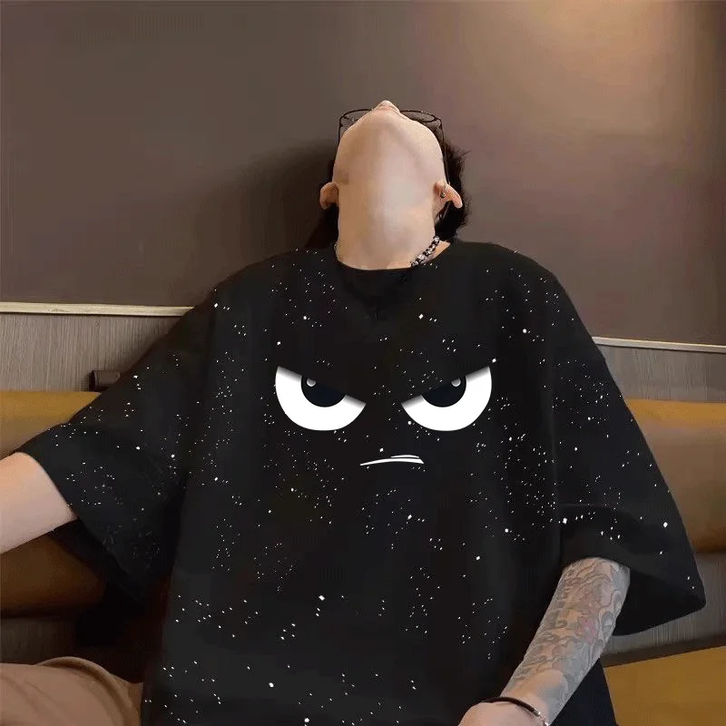 Summer Casual Pure Cotton Starry Short-sleeved T-shirt for Men American Trendy Brand Printed Loose Round Neck Popular Top