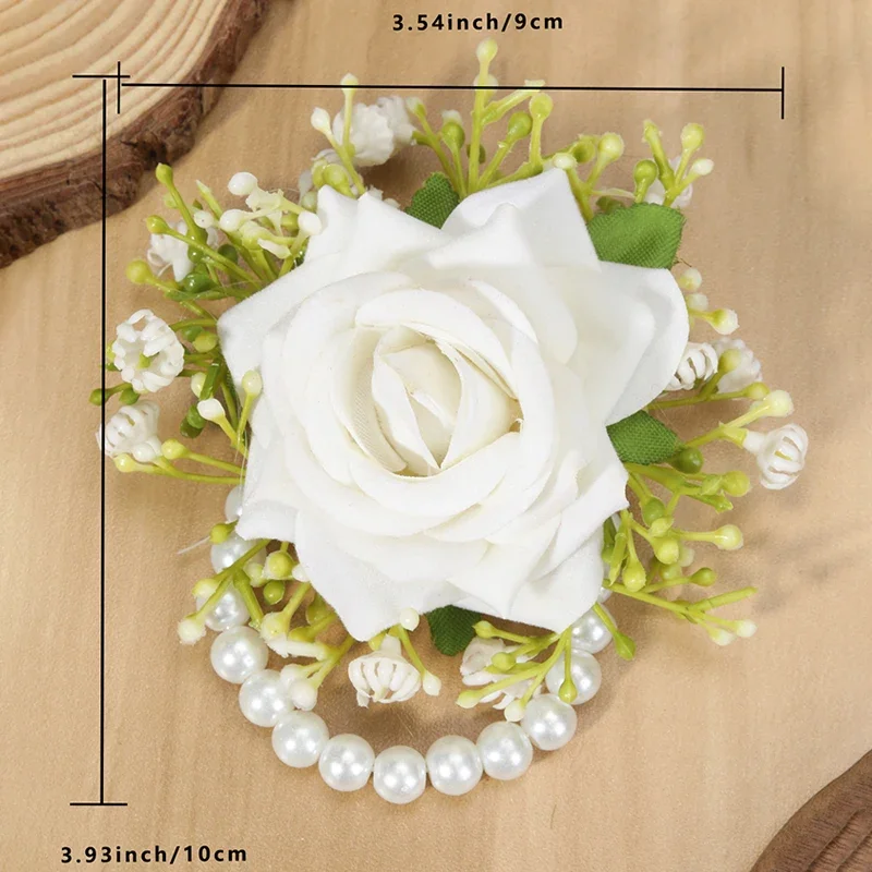 1pc rosa pulso corsages para casamento corsages para baile de formatura babysbreath baile flor pérola pulseira