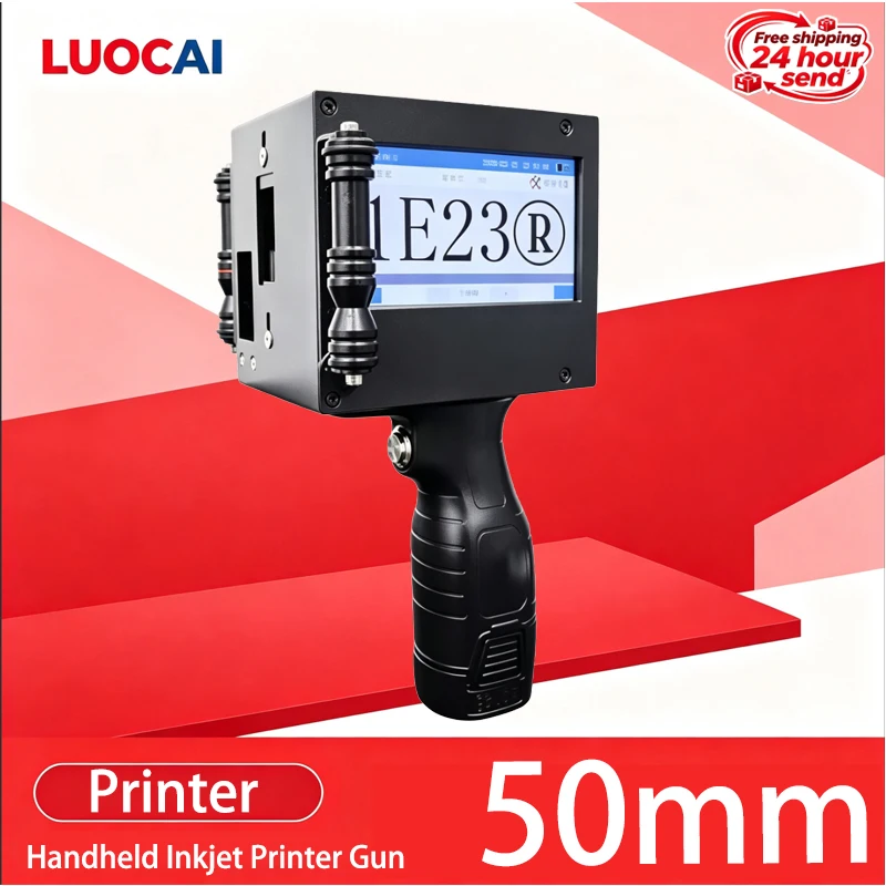 50mm Handheld Inkjet Printer Gun 50mm with 2 Fast-Drying Ink for Text QR Barcode Batch Number Logo Date Label Printer