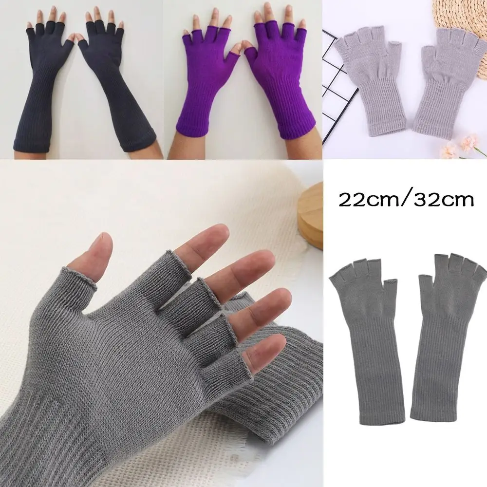 Fashion Elbow Long Half Finger Gloves Pure Color Stretch Work Gloves Knitted Arm Warmers Mittens Autumn Winter