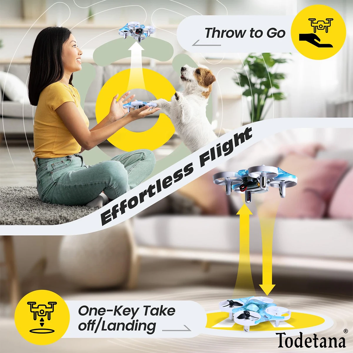 

Todetana Mini Drone: With Throw Launch, Circle Fly, 360° Flips & Altitude Hold – Ideal for Indoor Fun for Beginners
