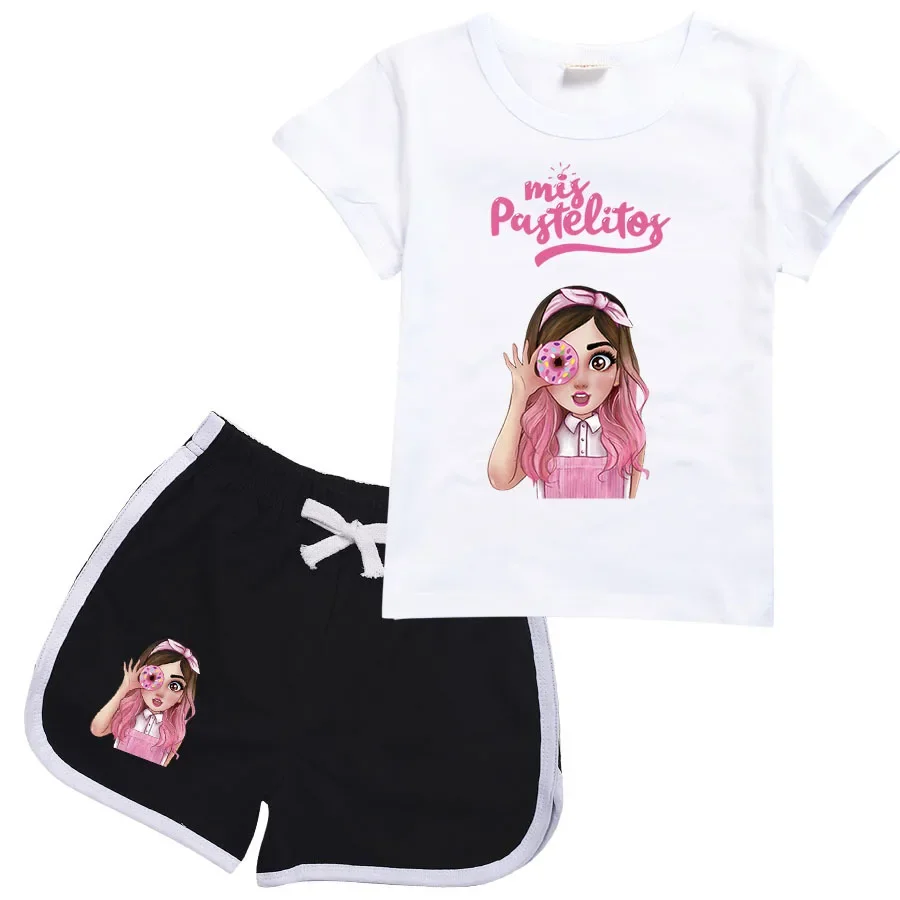 

Children's Clothing Sets Kids Mis Pastelitos Costume Tracksuit Baby Girls Short Sleeve T-shirt + Shorts 2-pcs Sets Boys Outfits