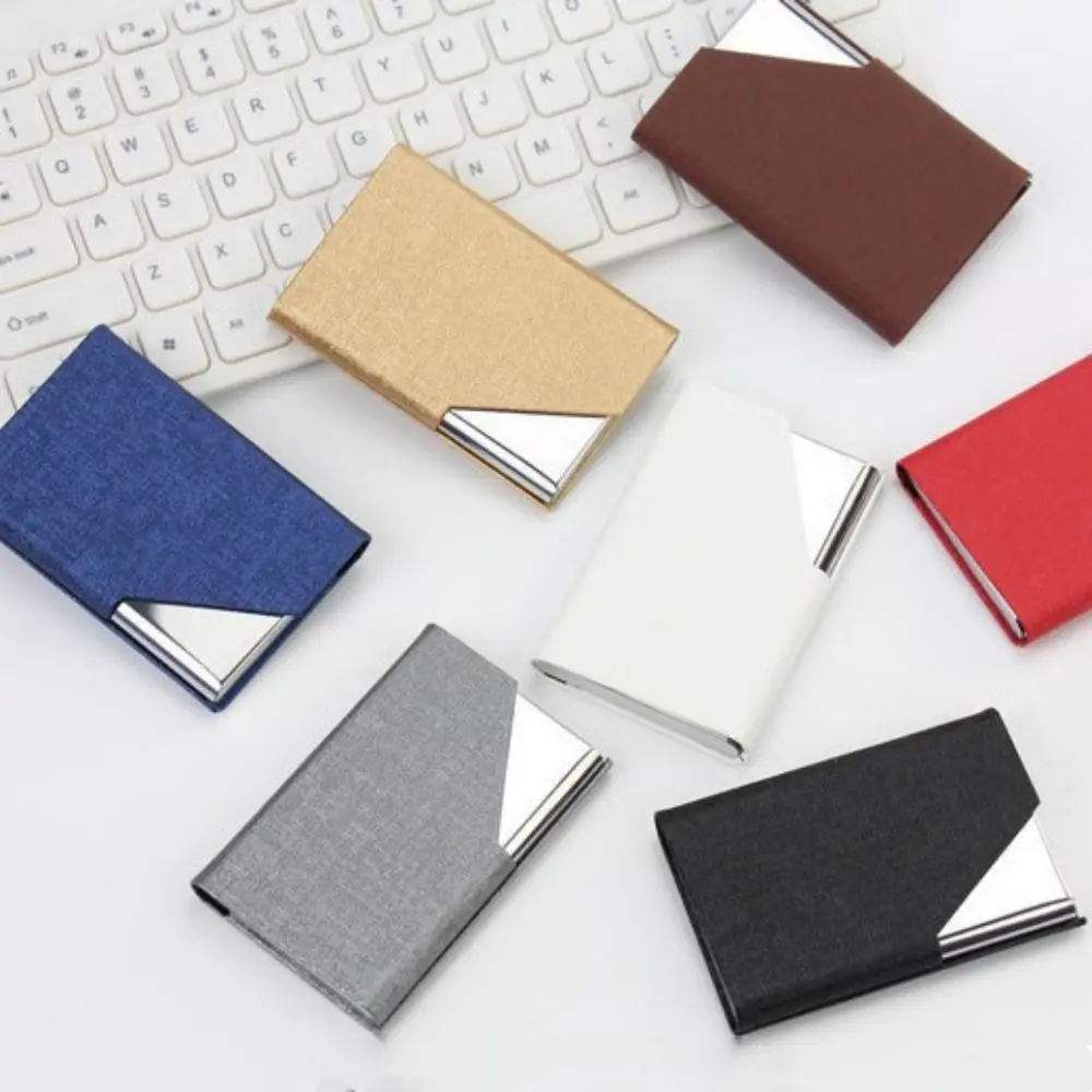 حافظة بطاقات جيب من جلد البولي يوريثان مصنوعة من الفولاذ المقاوم للصدأ وخفيفة الوزن وحامل بطاقات عمل بإبزيم نحيف وحامل بطاقات الائتمان للرجال