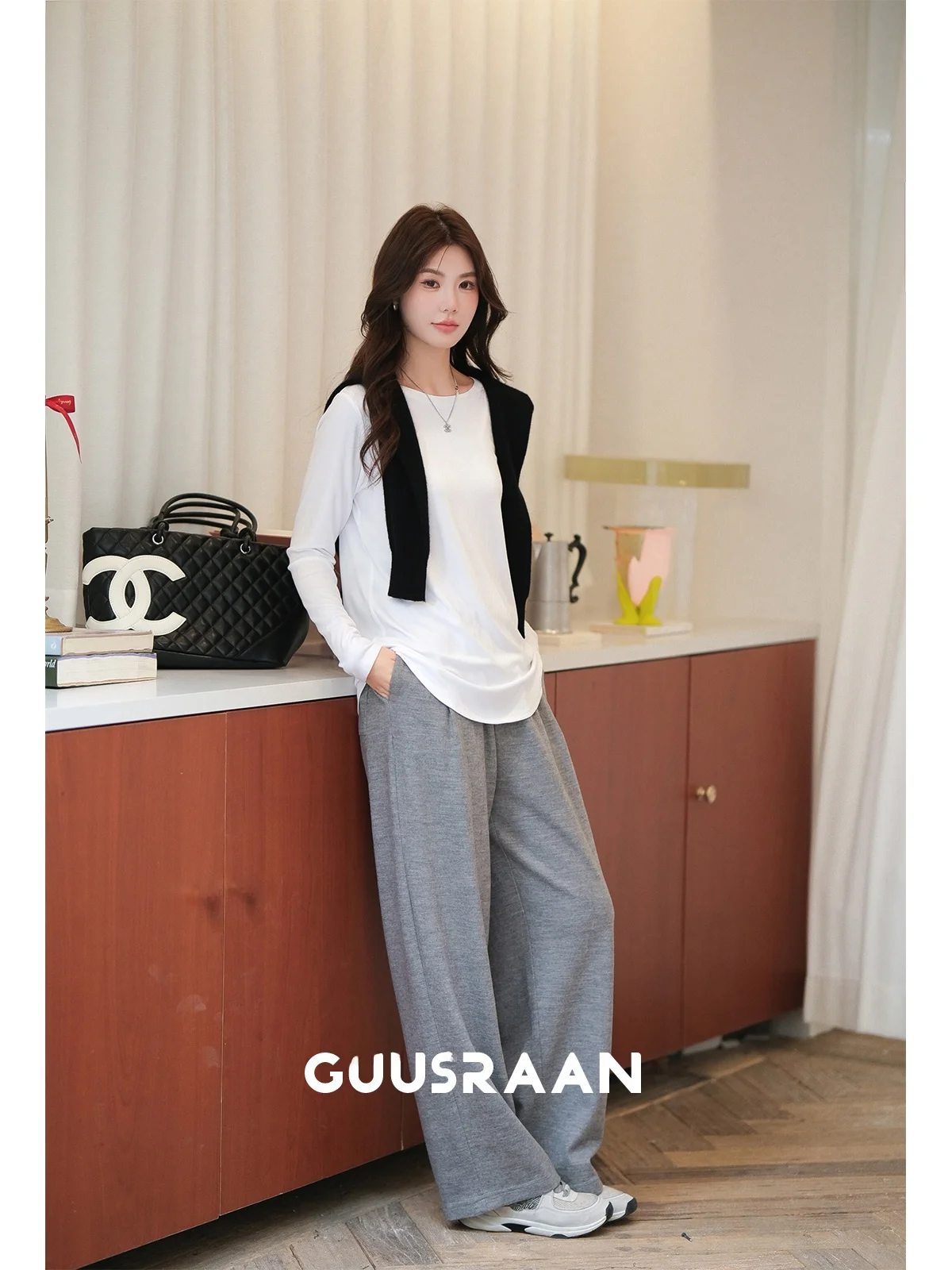 

Slimming Effect Casual Wool Pants High Waist Women's Loose Fit Autumn Winter Faion Trousers Comfortable Stretchy Sle