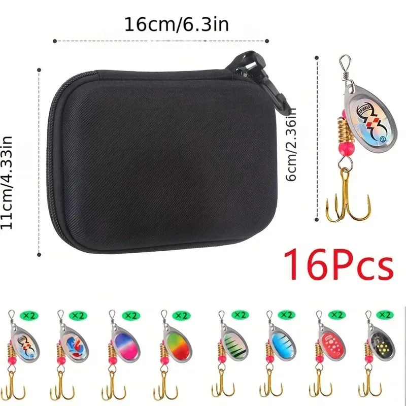 مجموعة طُعم صيد السمك المعدني المكونة من 16 قطعة من BRAVMACK لسمك السلمون المرقط بايك باس الطعم الاصطناعي مع حقيبة تخزين #5
