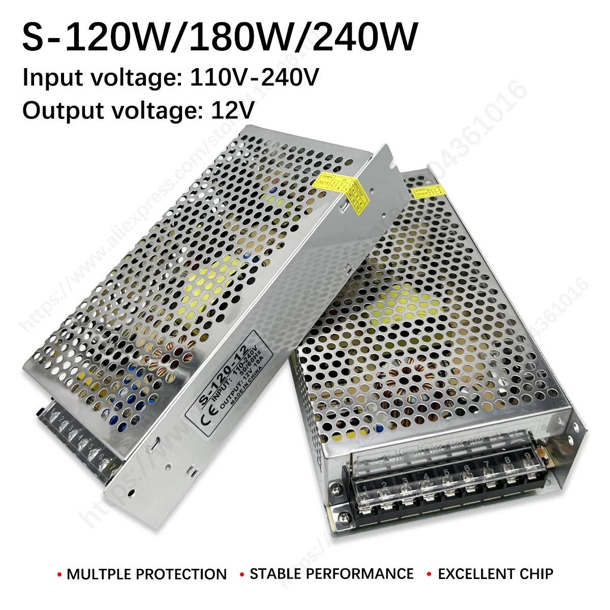 Transformateur de Source d'alimentation à découpage 12V 120W 240W, AC 220V à DC 12V LED SMPS, 12 V Volt pour bande LED CCTV