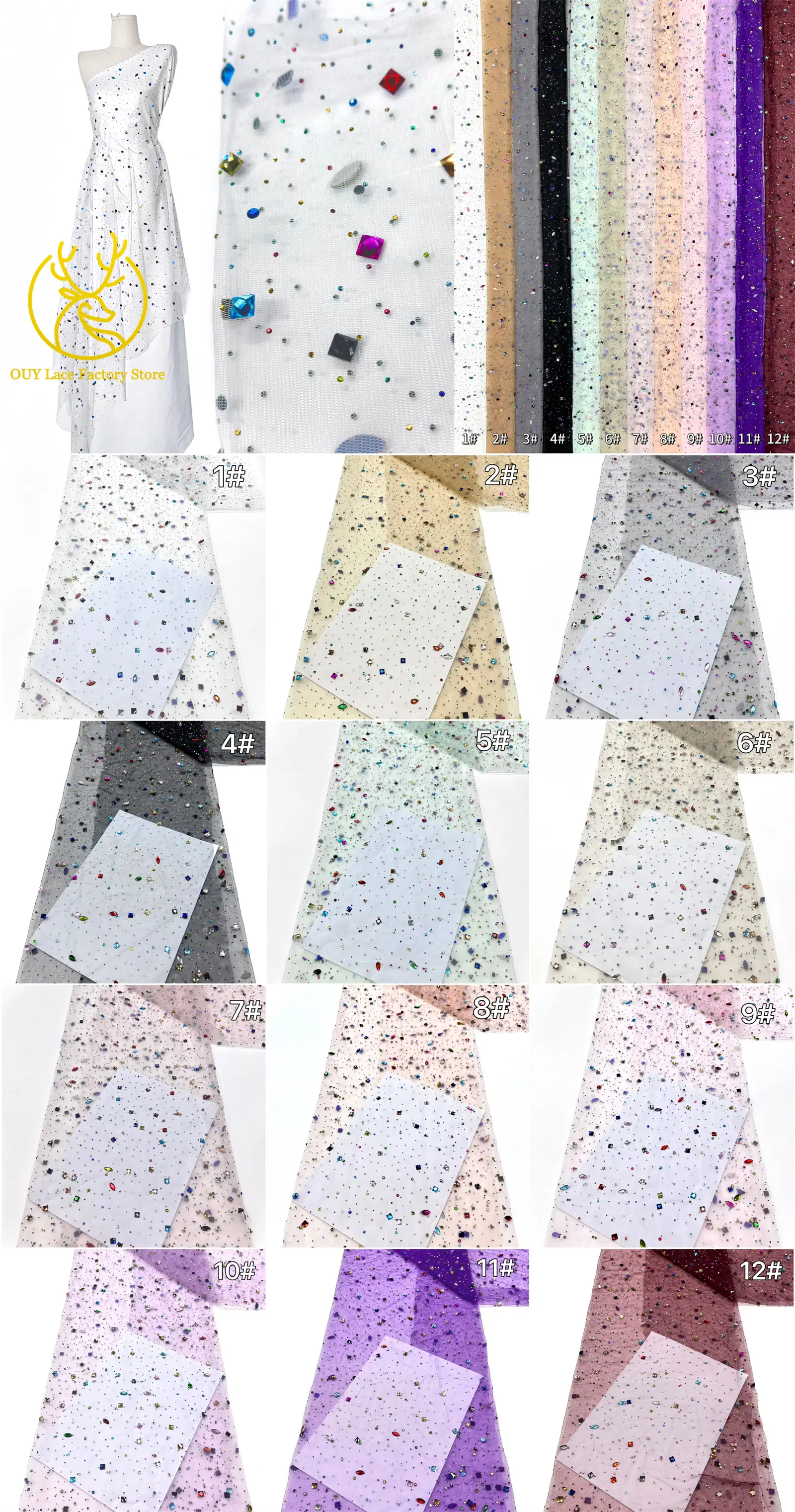 Eleganter nigerianischer Strass-Tüll-Spitzenstoff 2026 – Französischer farbenfroher Stein-Mesh-Spitzenstoff für Hochzeitskleider – Detail 32
