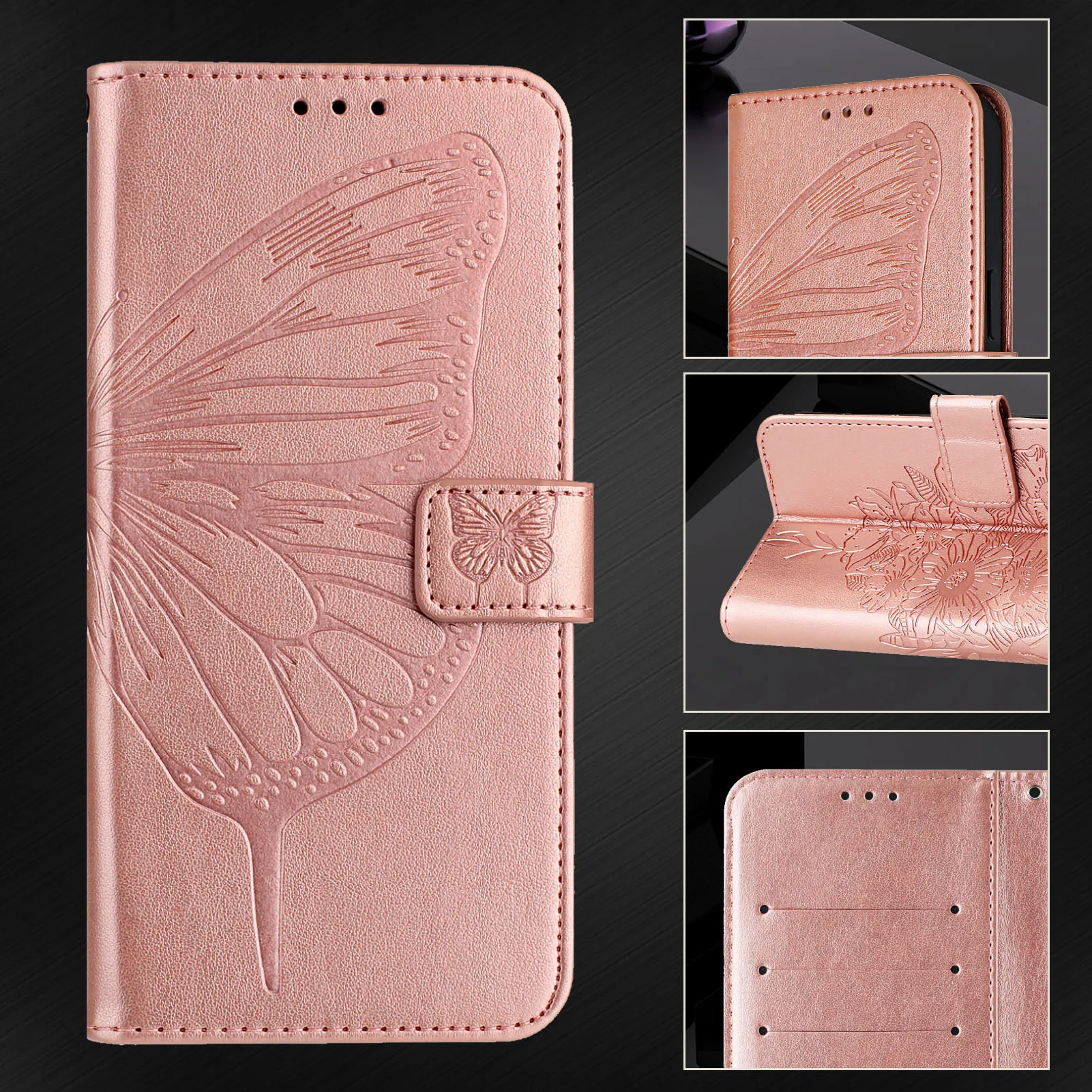 Funda de cuero con diseño de alas de mariposa para Moto G73 G53 G23 G82 G72 G62 G52 G71 G51, Funda tipo cartera con cordón, Funda con 3 ranuras para tarjetas