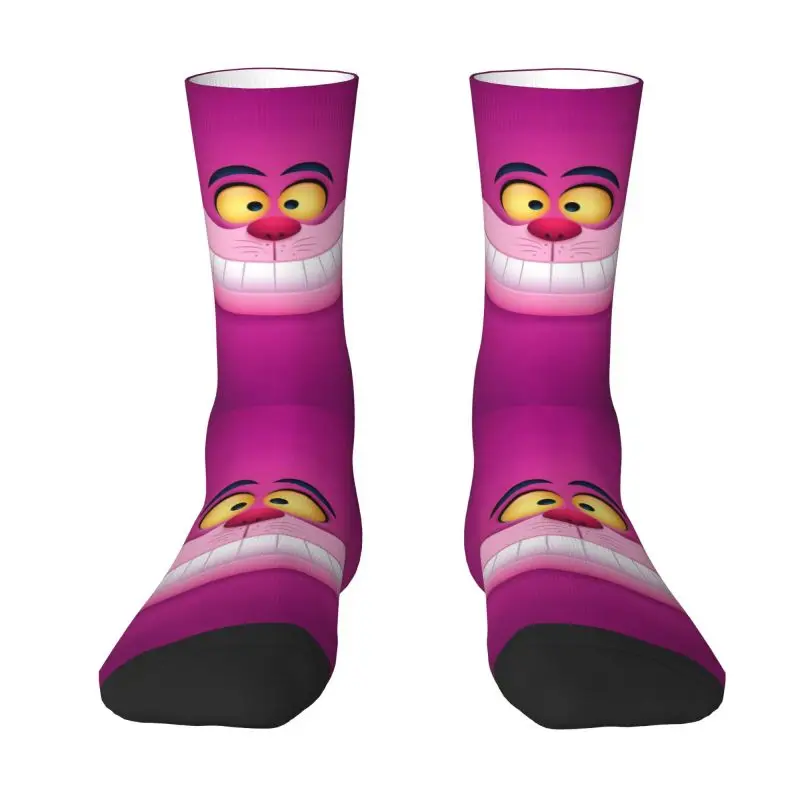 Custom Smiling Cheshire Cat Dress Socks for Men Women Warm Funny Novelty Animal Crew Socks