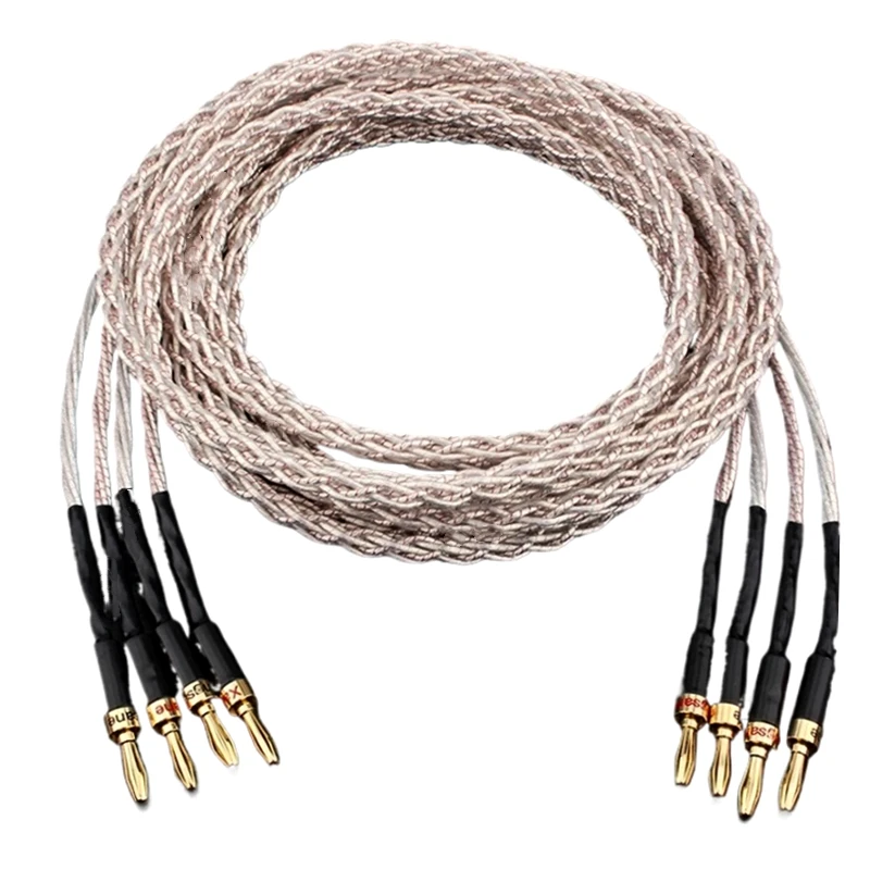 

OCC Silver Plated Speaker Wire MicroSpace 8 Strand Braid HiFi Amplifier Speaker Cable Gold Plated Banana Plug / Y-shaped Plug