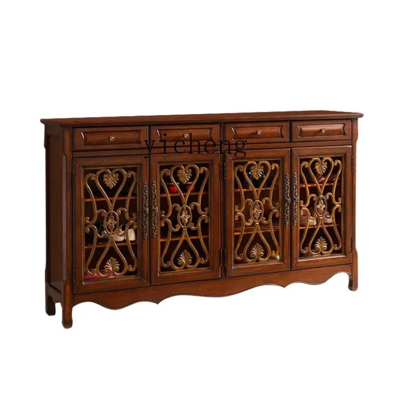 

American side cabinet Solid wood European retro carved entrance cabinet Living room side cabinet Locker