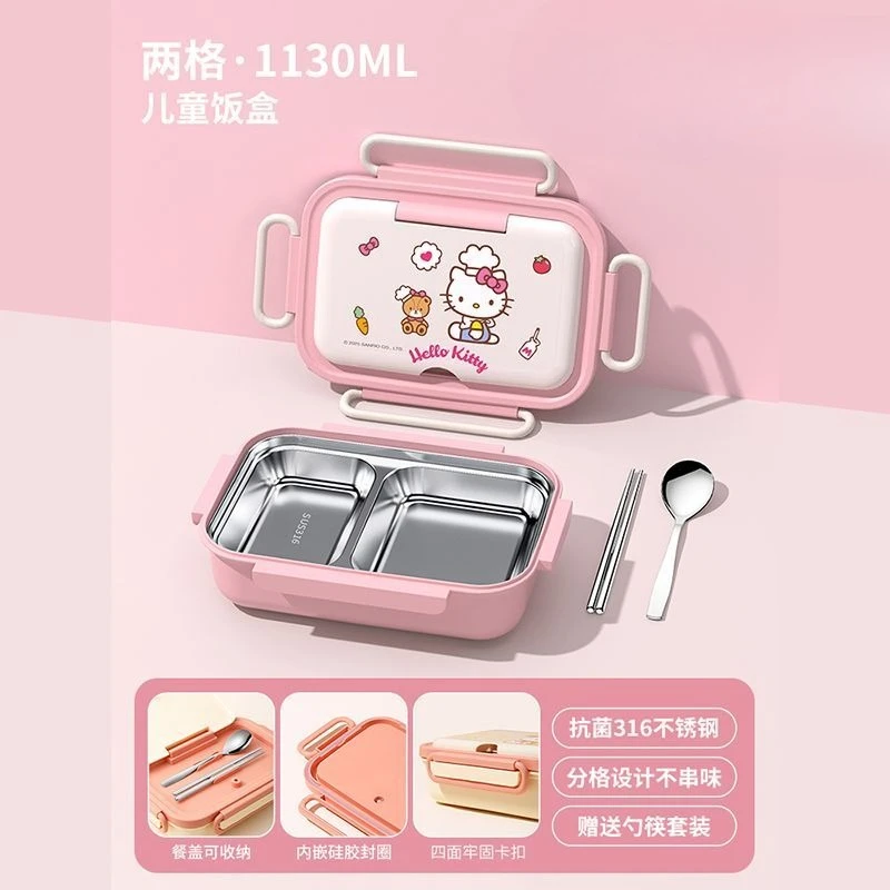 

Kawaii Kuromi Cinnamoroll Pochacco Sanrio Stainless Steel Hello Kitty Cute Cartoon Student Lunch Box Bento Case Gift for Girls