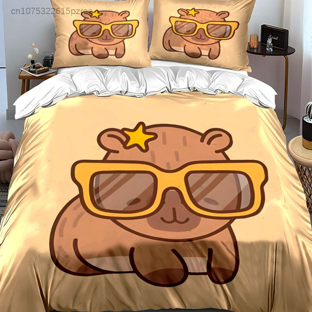 Cartoon Capybara Three-Piece Set Multiple Sizes kid's And adults' Bedroom Exquisite 3PC Bedding set, Gift