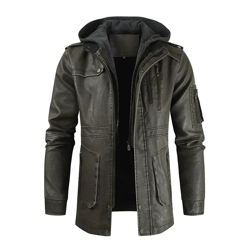 

Winter New Men's Leather Jacket Street Fashion Designer Luxury Motorcycle Top Korean Fashion Men's Hooded Large Coat