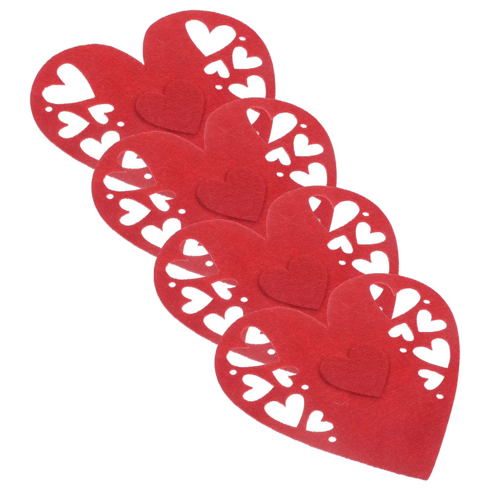 

4pcs Valentine's Day Heart Shape Cutlery Bags Adorable Cloth Knife Fork Holder for Party Dinning Table Decor Protective Storage