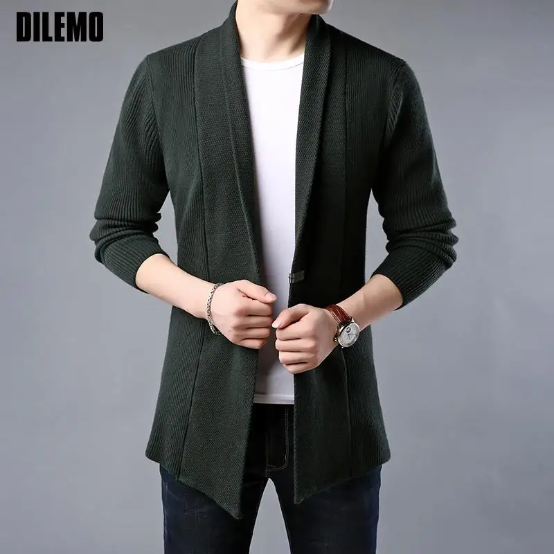 Top Grade New Brand Knit Fashion Cardigan Men Sweater Korean Woolen Casual Long Slim Fit Coats Japanese Jacket Men Clothes