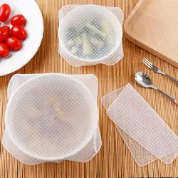 4Pcs Silicone Cling Film Reusable Multifunctional Eco Fresh Food Storage Saver Wrap Seal Cover Fresh Food Wrap Seal Kitchen Tool
