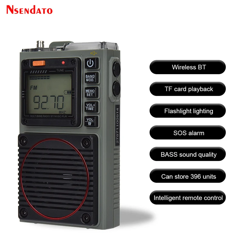 

HRD 787 Portable Full Band FM VHF AM WB SW Multiband Aviation Pocket Broadcast Radio Support Bluetooth TF Card SOS alarm Elderly