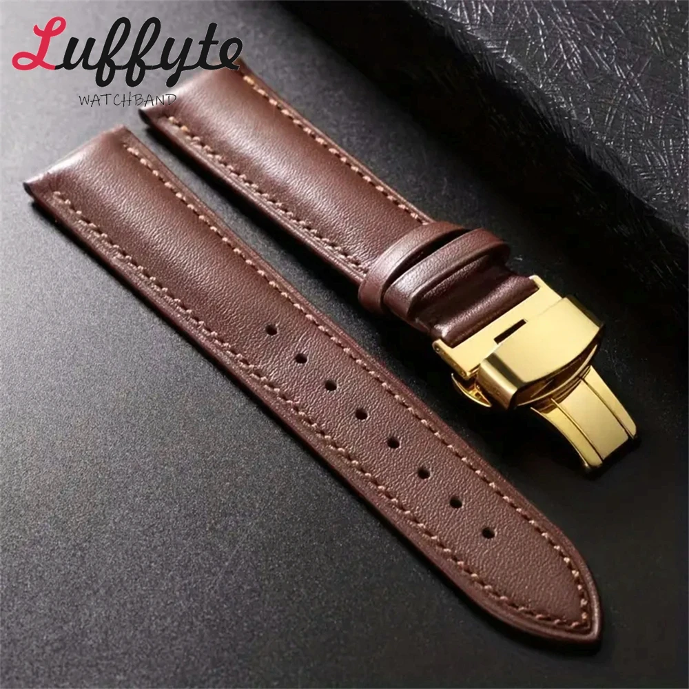 สายหนังนุ่มสายนาฬิกาผู้ชายผู้หญิงเปลี่ยนสายรัดข้อมือ 18 มม.20 มม.22 มม.สแตนเลสสตีลหัวเข็มขัดผีเสื้อ