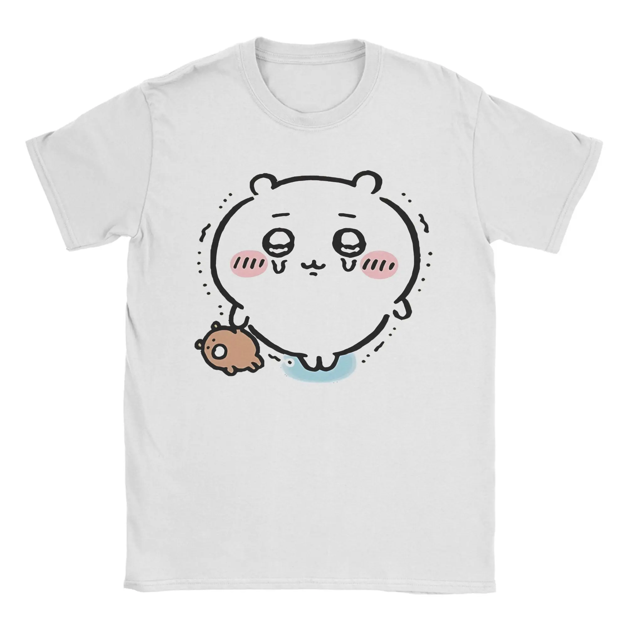 

Мужские футболки Chiikawas Crying с милым медведем, одежда из чистого хлопка, новинка, футболки с короткими рукавами и круглым вырезом, футболки больших размеров