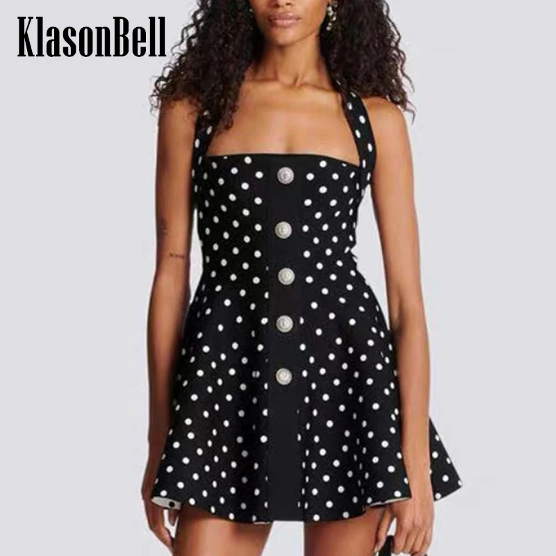 

3.14 KlasonBell Temperament Sweet Girl Polka Dot Print Sexy Backless Dress Women Suspender Halter Knit Mini Dress