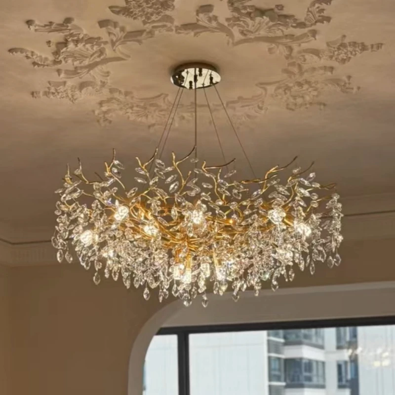 

Luxury Crystal LED Chandeliers Modern Gold/Silver Metal Hanging Lamp Living Dining Room Home Restaurant Art Pendant Light
