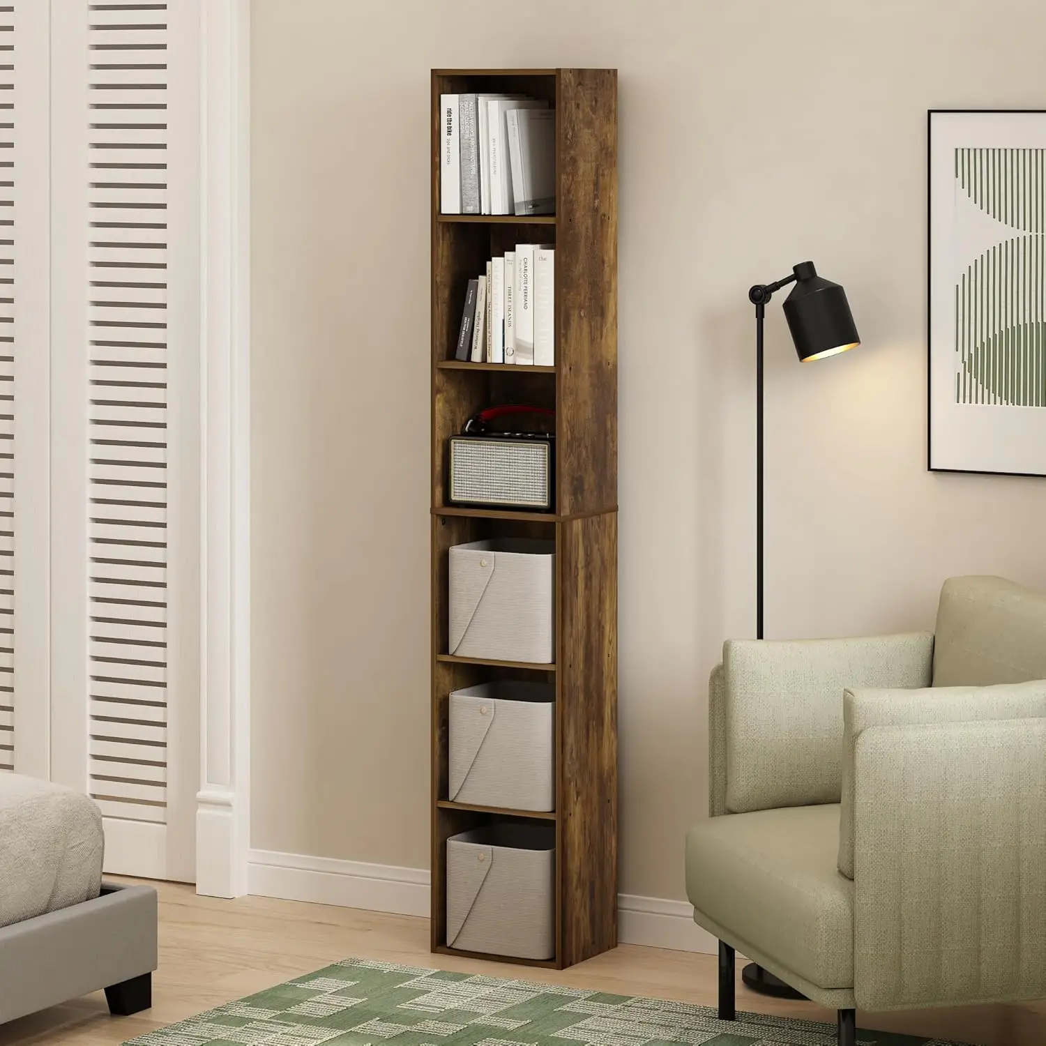 6-Tier Open Shelf Bookcase, Amber Pine