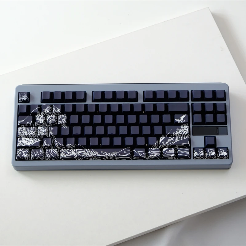 129 Keys Kanagawa Side Engraved Transparent Key Cap PBT Cherry Profile Thermal Sublimation Mechanical Keyboard Cap