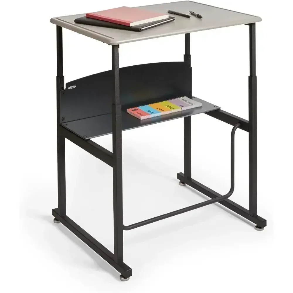 Adjustable Height Student Desk with Shelf and Swing-Out Footrest, 28W x 20D, Gray
